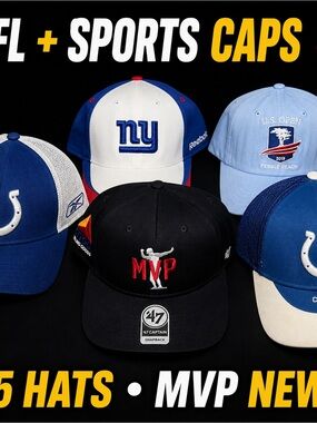 47 Black MVP Embroidered Snapback Hat with Red and White Logo